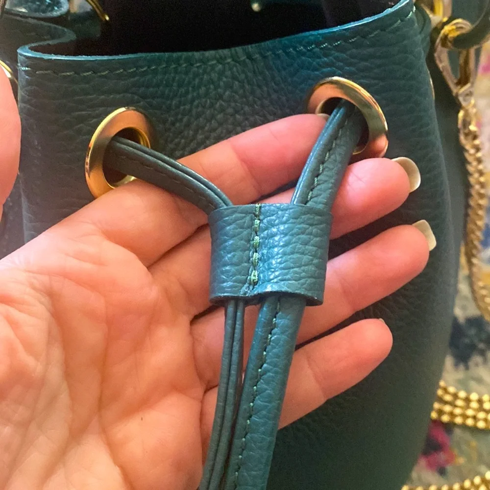 Anna Paola Italian Leather Bucket Bag + Crossbody Bag, Teal - Picture 9 of 16
